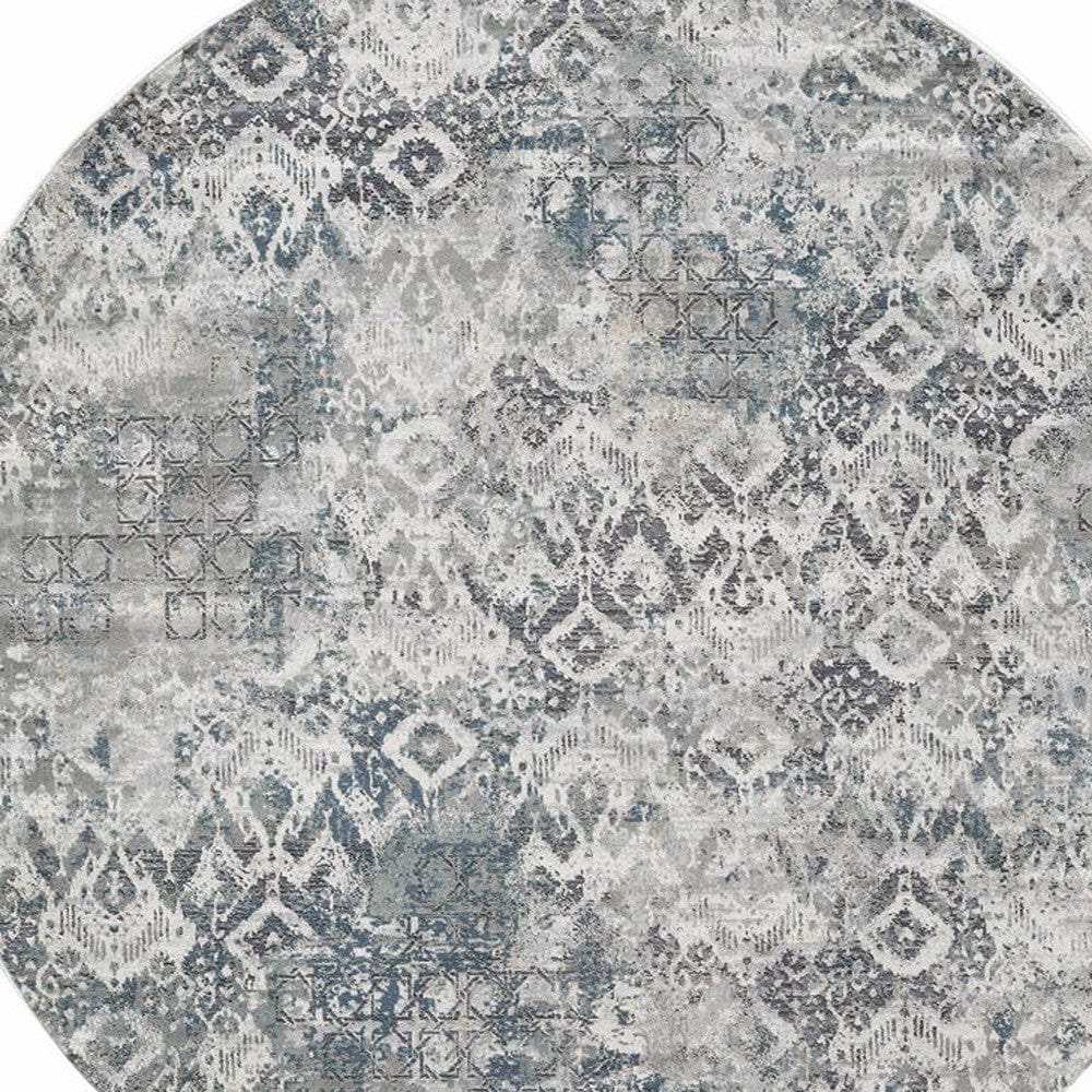 8' X 8' Ivory Gray and Teal Abstract Area Rug - Homeroots - Flyclothing LLC