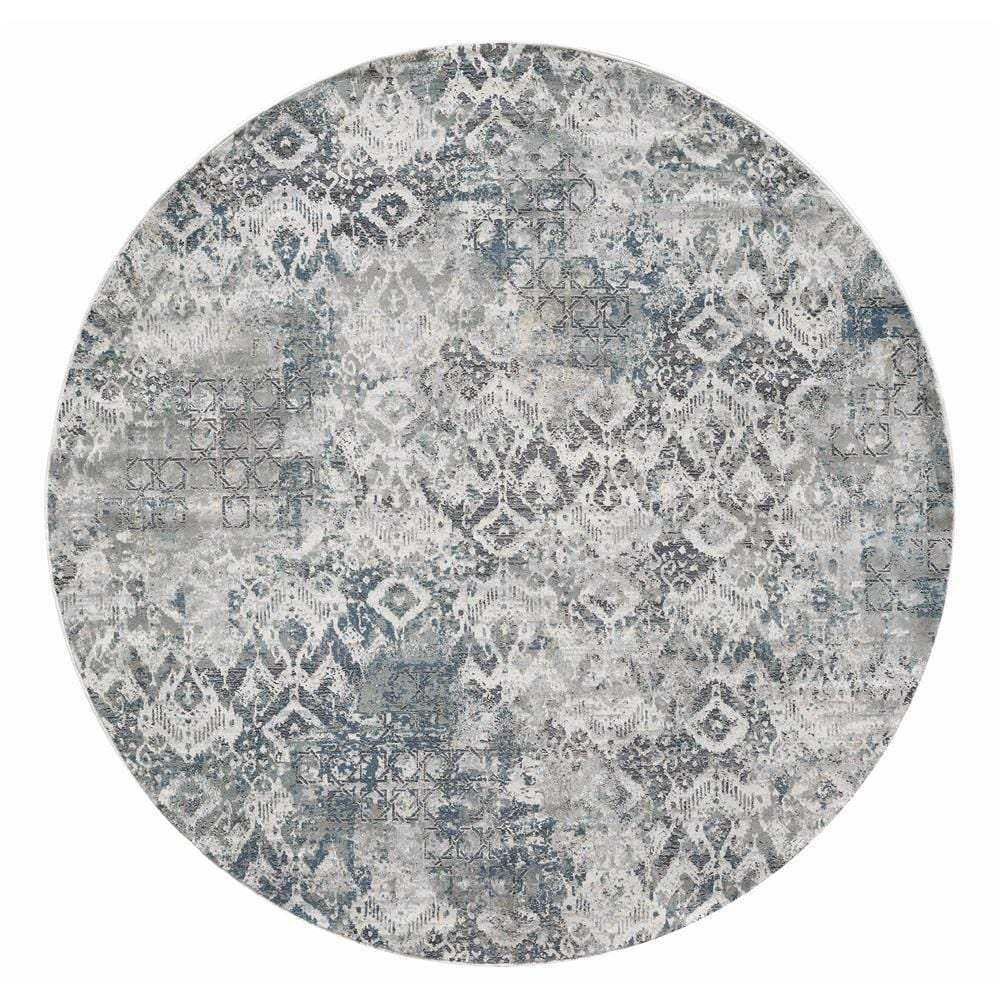 8' X 8' Ivory Gray and Teal Abstract Area Rug - Homeroots - Flyclothing LLC
