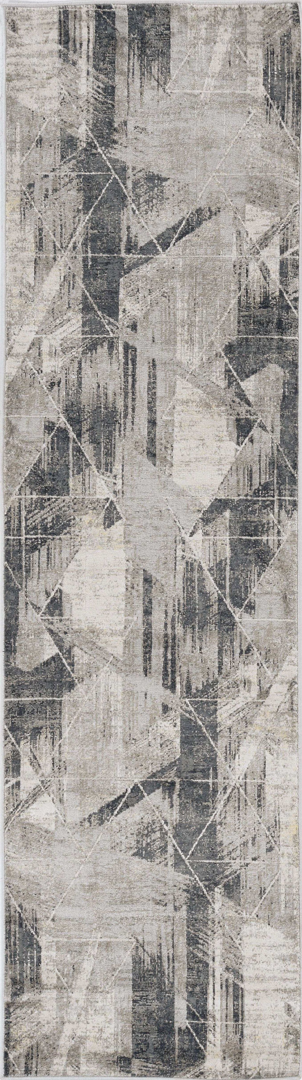 8' Grey Machine Woven Abstract Geometric Indoor Runner Rug - Homeroots - Flyclothing LLC