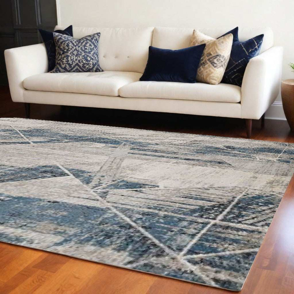 9' X 13' Blue and Gray Abstract Area Rug - Homeroots - Flyclothing LLC