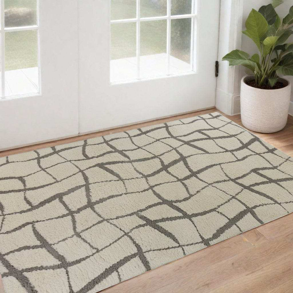 3' X 5' Ivory Abstract Shag Area Rug - Homeroots - Flyclothing LLC