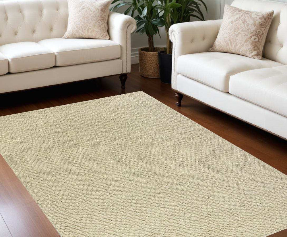 8' X 11' Ivory Chevron Hand Woven Area Rug - Homeroots - Flyclothing LLC