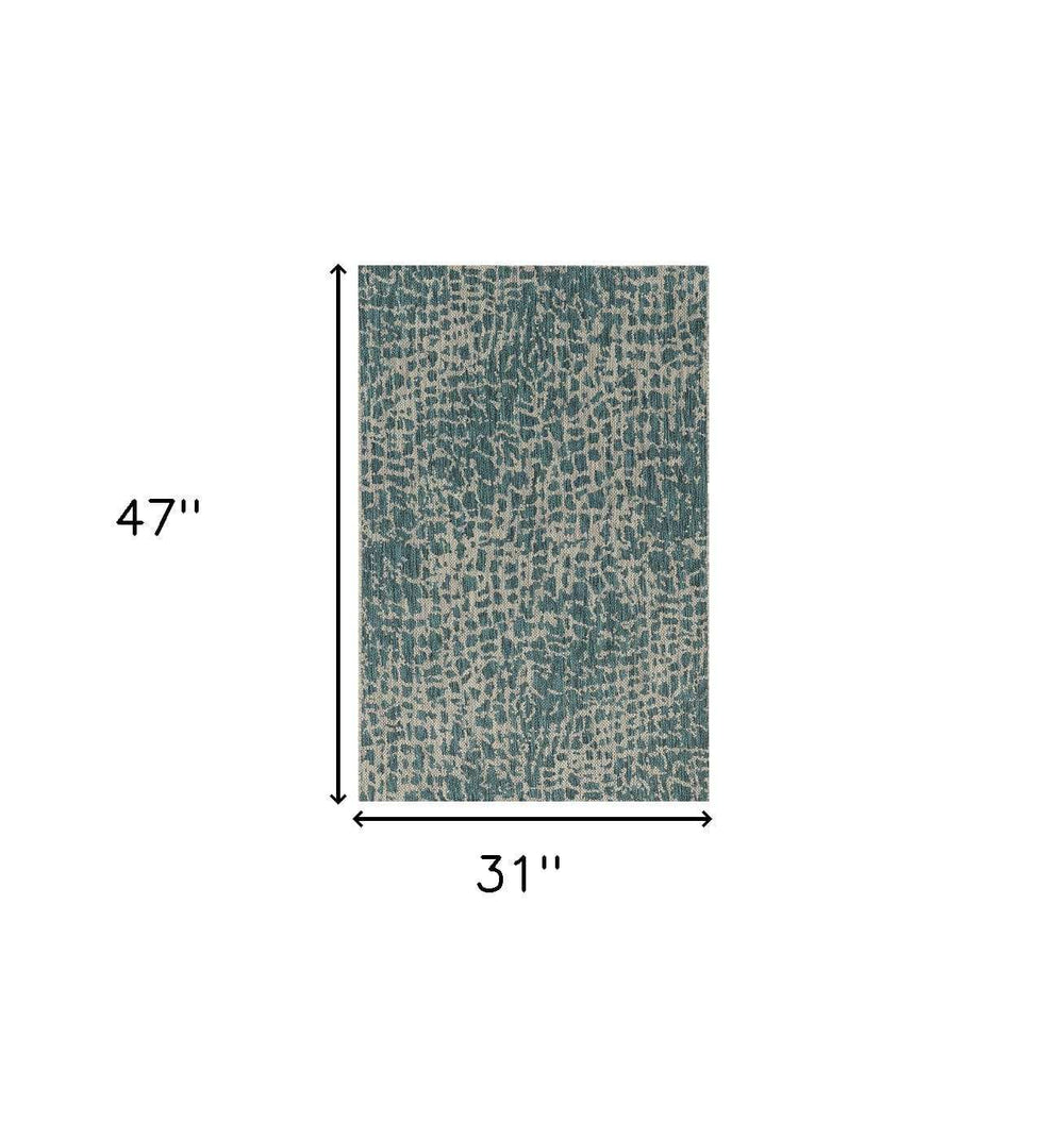 3' X 4' Teal Blue Abstract Indoor Outdoor Area Rug - Homeroots - Flyclothing LLC