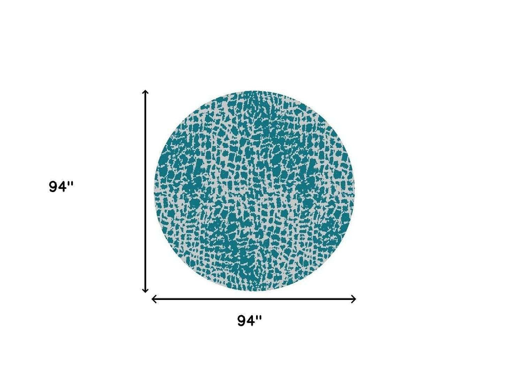 8' Round Teal Blue Abstract Indoor Outdoor Area Rug - Homeroots - Flyclothing LLC