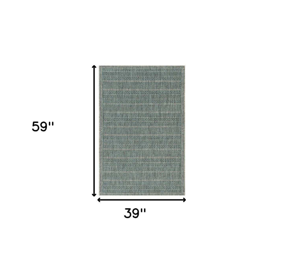 3' X 5' Teal Blue Geometric Indoor Outdoor Area Rug - Homeroots - Flyclothing LLC