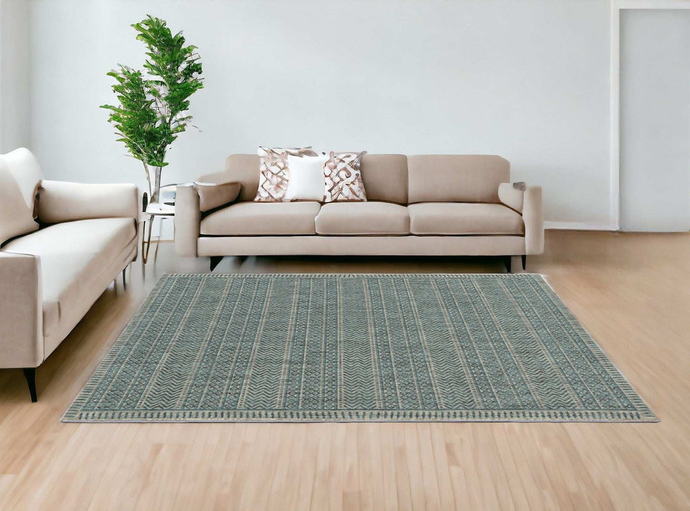 8' X 11' Teal Geometric Patterns Indoor Area Rug - Homeroots - Flyclothing LLC