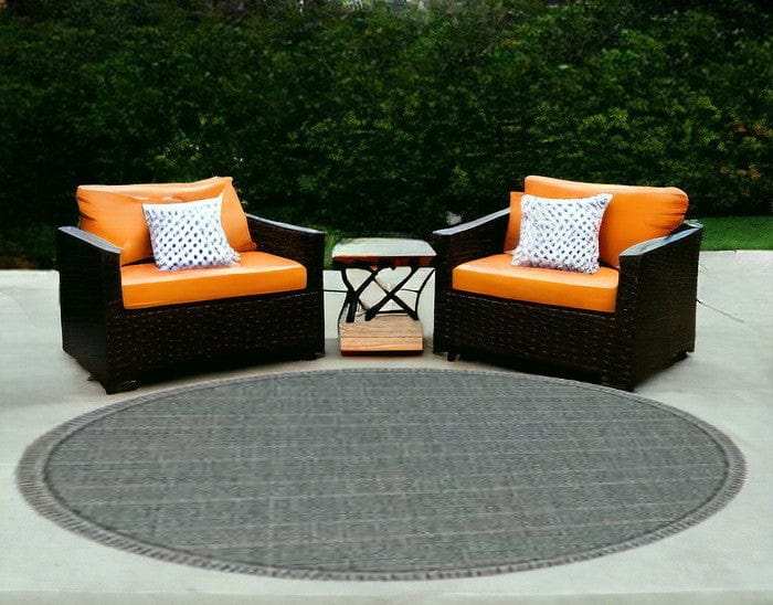 8' Round Teal Geometric Pattern Indoor Outdoor Area Rug - Homeroots - Flyclothing LLC