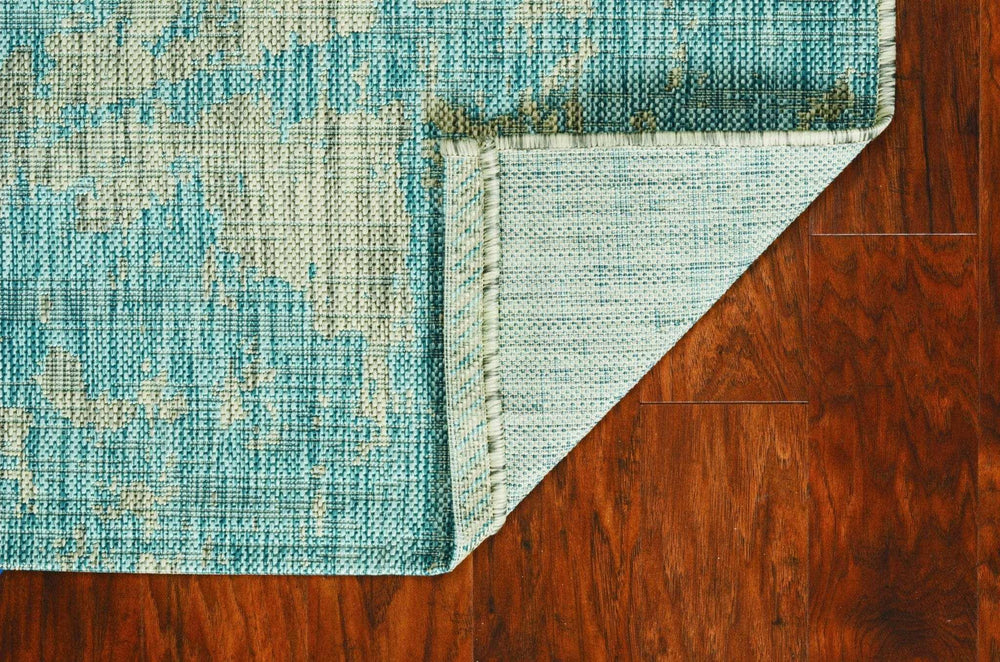5' X 8' Teal Blue Abstract Indoor Outdoor Area Rug - Homeroots - Flyclothing LLC