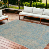 8' X 11' Teal Machine Woven Abstract Strokes Indoor Outdoor Area Rug - Homeroots - Flyclothing LLC