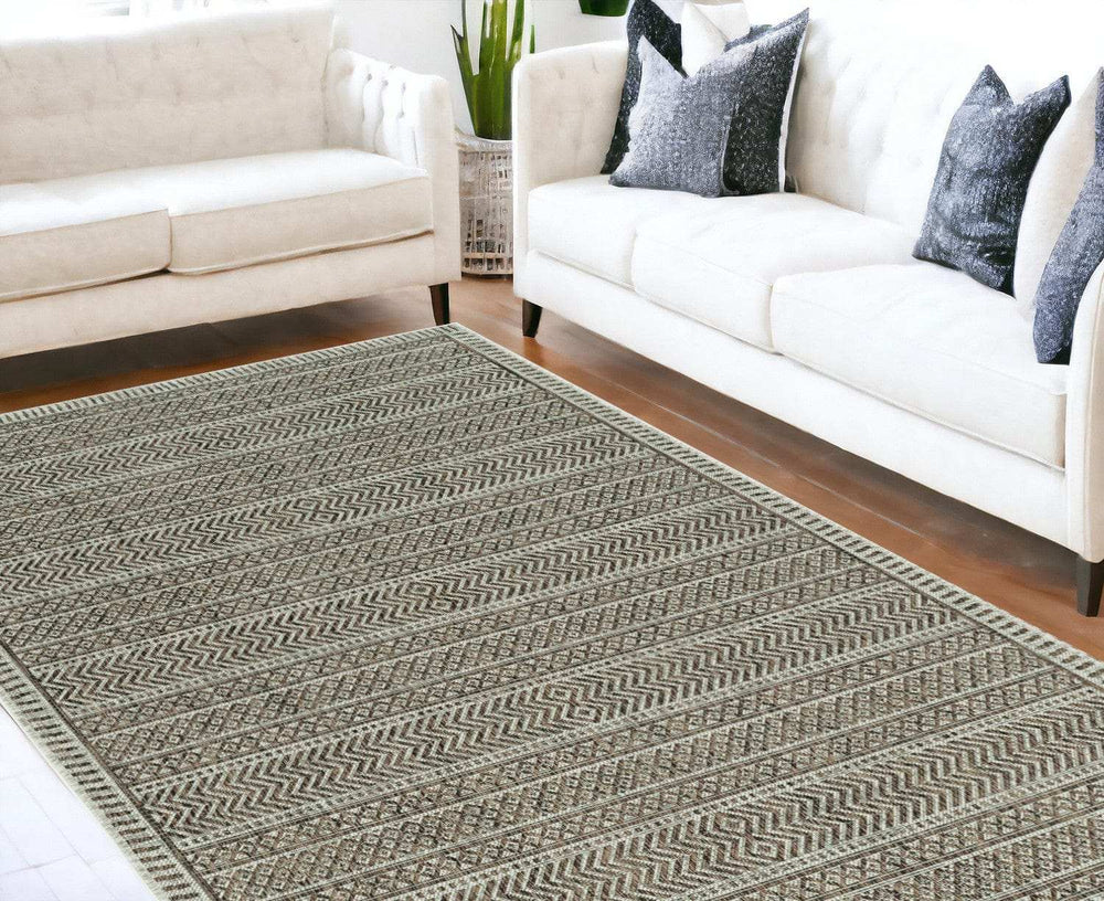 8' X 11' Mocha Geometric Patterns Indoor Area Rug - Homeroots - Flyclothing LLC