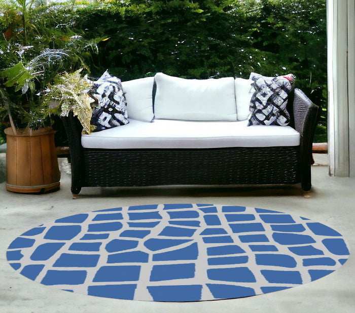 8' Round Blue and Gray Abstract Indoor Outdoor Area Rug - Homeroots - Flyclothing LLC