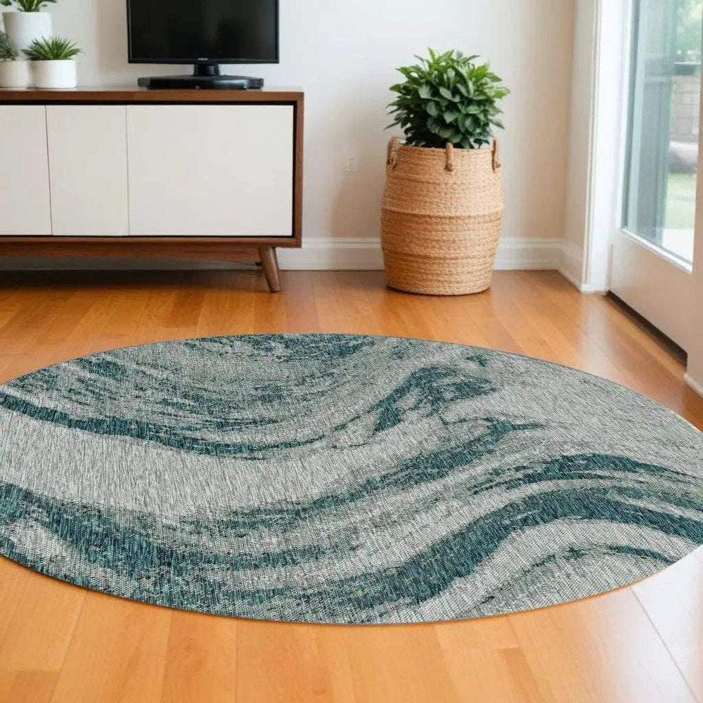 8' Round Gray Abstract Indoor Outdoor Area Rug - Homeroots - Flyclothing LLC