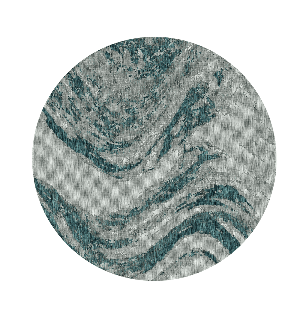 8' Round Gray Abstract Indoor Outdoor Area Rug - Homeroots - Flyclothing LLC