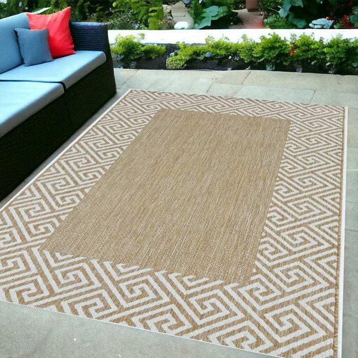 5' X 8' Ivory Geometric Indoor Outdoor Area Rug - Homeroots - Flyclothing LLC