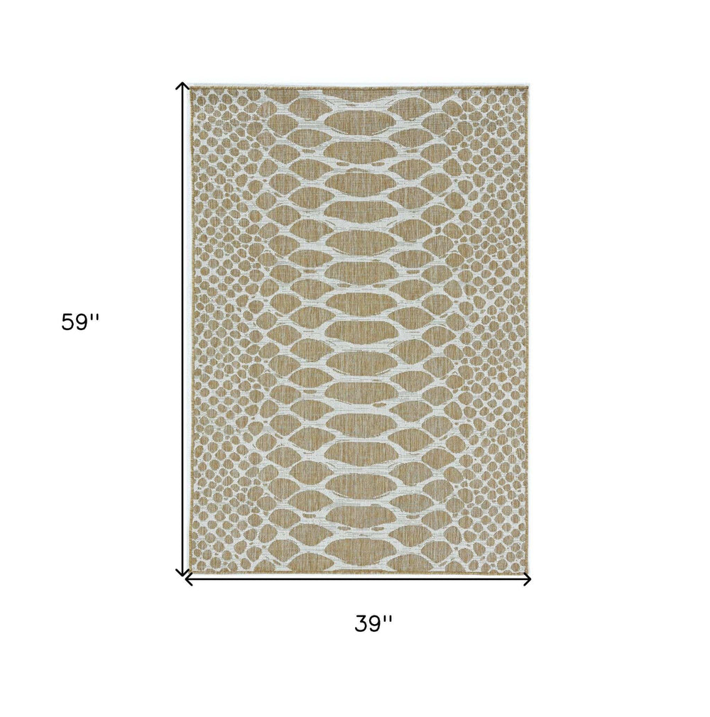 3' X 5' Brown and Ivory Abstract Indoor Outdoor Area Rug - Homeroots - Flyclothing LLC