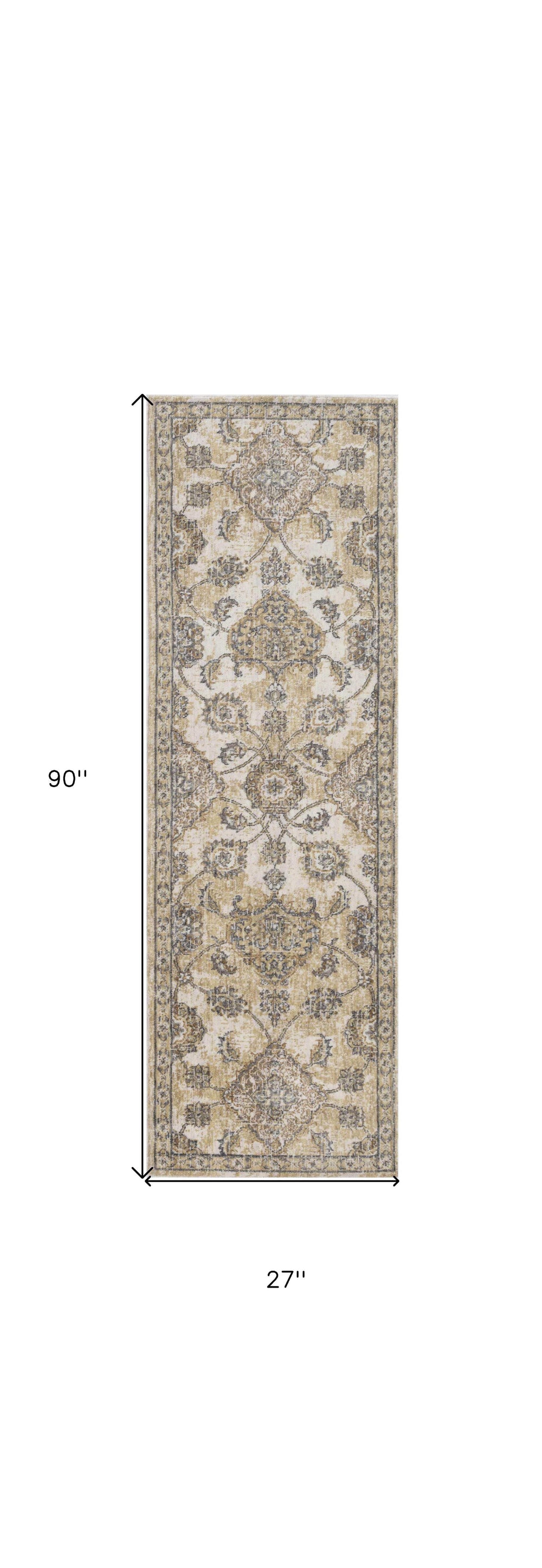 2' X 7' Ivory Sand Floral Vine Wool Indoor Runner Rug - Homeroots - Flyclothing LLC
