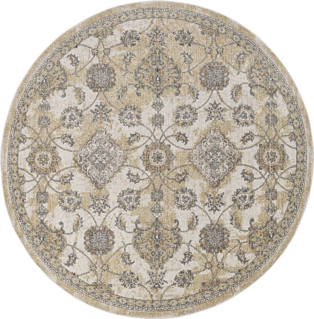 8' X 11' Ivory Sand Machine Woven Bordered Floral Vines Indoor Area Rug - Homeroots - Flyclothing LLC
