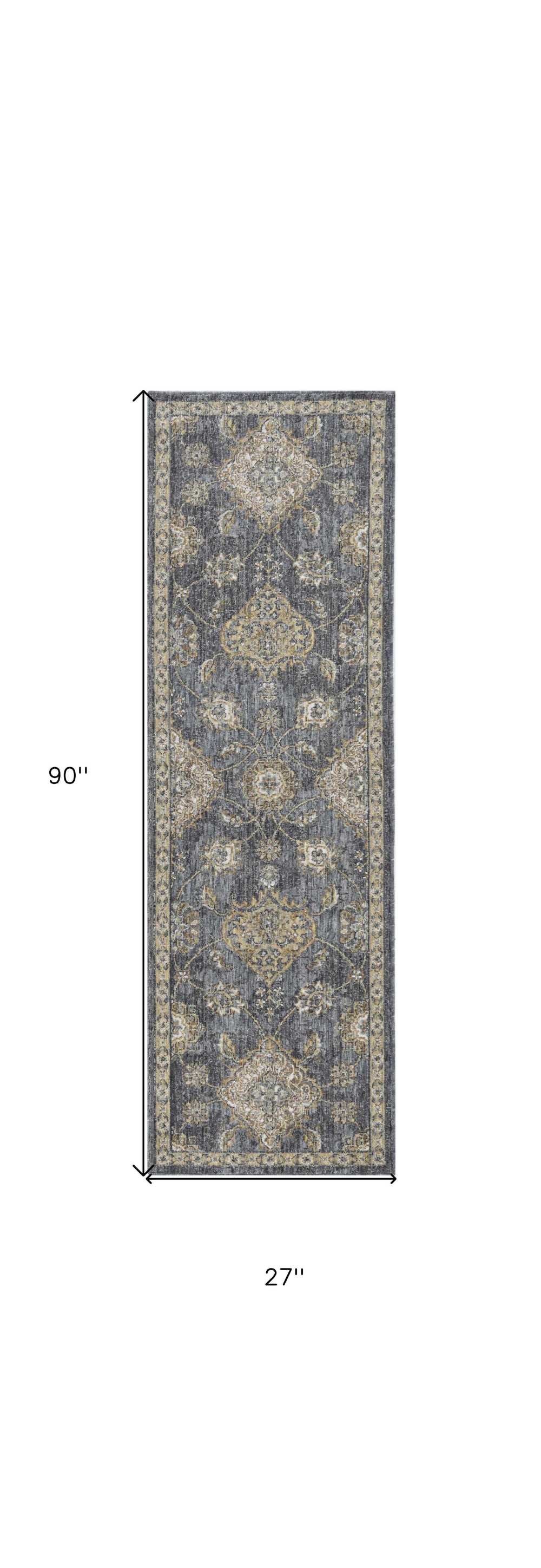 2' X 7' Slate Grey Floral Vine Wool Indoor Runner Rug - Homeroots - Flyclothing LLC