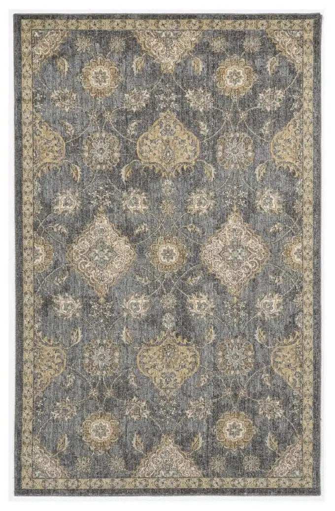 8' X 11' Slate Grey Machine Woven Bordered Floral Vines Indoor Area Rug - Homeroots - Flyclothing LLC