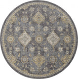9' Slate Grey Machine Woven Bordered Floral Vines Round Indoor Area Rug - Homeroots - Flyclothing LLC