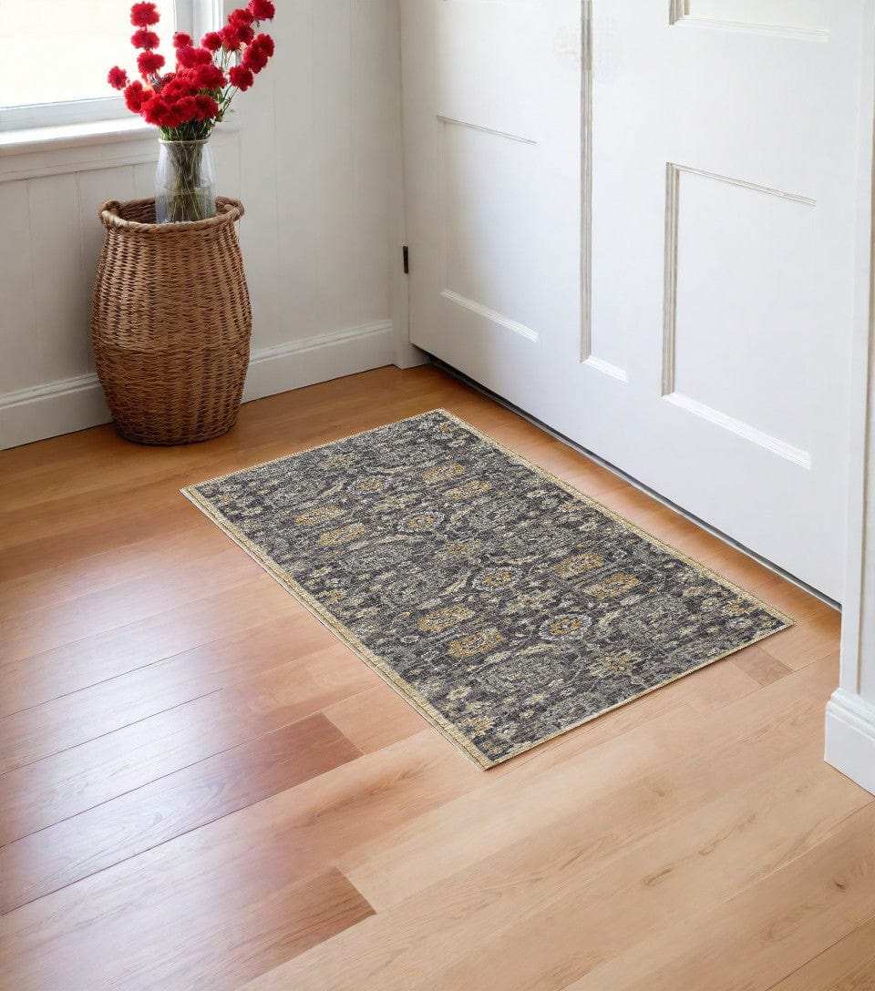 3' X 5' Taupe Floral Vine Bordered Wool Indoor Area Rug - Homeroots - Flyclothing LLC