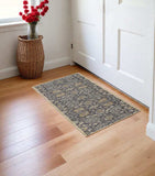 3' X 5' Taupe Floral Vine Bordered Wool Indoor Area Rug - Homeroots - Flyclothing LLC