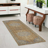 2' X 7' Coffee Vintage Medallion Bordered Wool Indoor Runner Rug - Homeroots - Flyclothing LLC