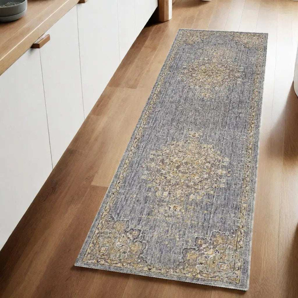 8' Slate Grey Machine Woven Vintage Traditional Indoor Runner Rug - Homeroots - Flyclothing LLC