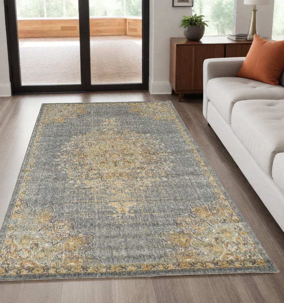 5' X 8' Slate Grey Machine Woven Traditional Medallion Indoor Area Rug - Homeroots - Flyclothing LLC