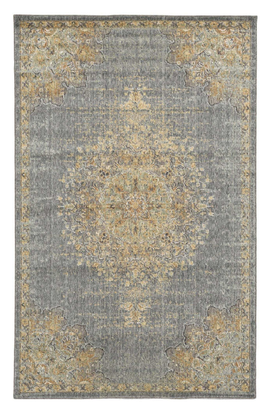 5' X 8' Slate Grey Machine Woven Traditional Medallion Indoor Area Rug - Homeroots - Flyclothing LLC