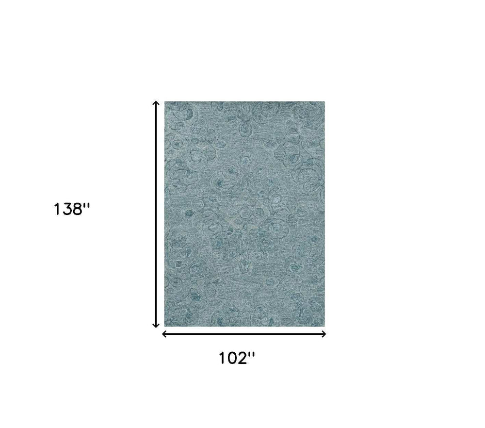 9' X 12' Seafoam Blue Hand Tufted Floral Indoor Area Rug - Homeroots - Flyclothing LLC