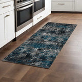 7' Grey Blue Machine Woven Abstract Indoor Runner Rug - Homeroots - Flyclothing LLC