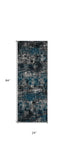7' Grey Blue Machine Woven Abstract Indoor Runner Rug - Homeroots - Flyclothing LLC