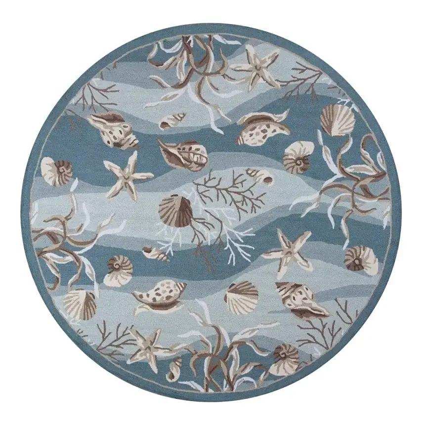 8' Blue and Beige Round Hand Tufted Area Rug - Homeroots - Flyclothing LLC