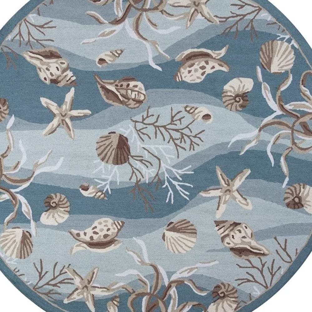 8' Blue and Beige Round Hand Tufted Area Rug - Homeroots - Flyclothing LLC