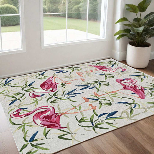 2' X 3' Pink and Ivory Tropical Floral Hand Tufted Area Rug - Homeroots - Flyclothing LLC