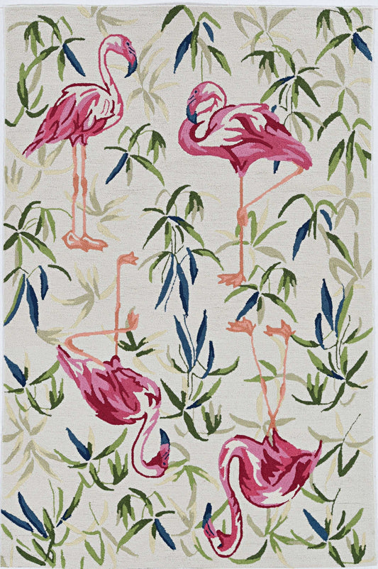 2' X 4' Ivory Pink Hand Hooked Flamingo Indoor Accent Rug - Homeroots - Flyclothing LLC