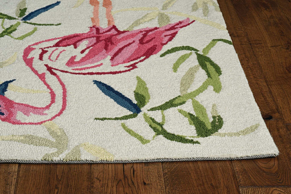 2' X 4' Ivory Pink Hand Hooked Flamingo Indoor Accent Rug - Homeroots - Flyclothing LLC