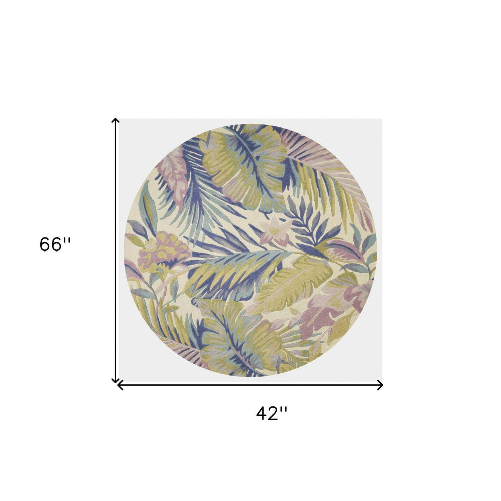 3' X 5' Pastel Tropical Leaves Wool Indoor Area Rug - Homeroots - Flyclothing LLC