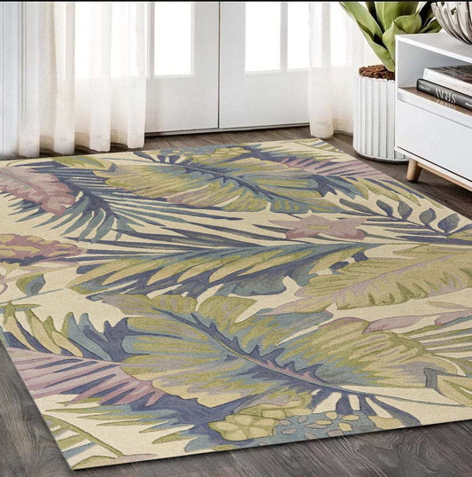 5' X 8' Pastel Ivory Hand Tufted Tropical Plants Indoor Area Rug - Homeroots - Flyclothing LLC