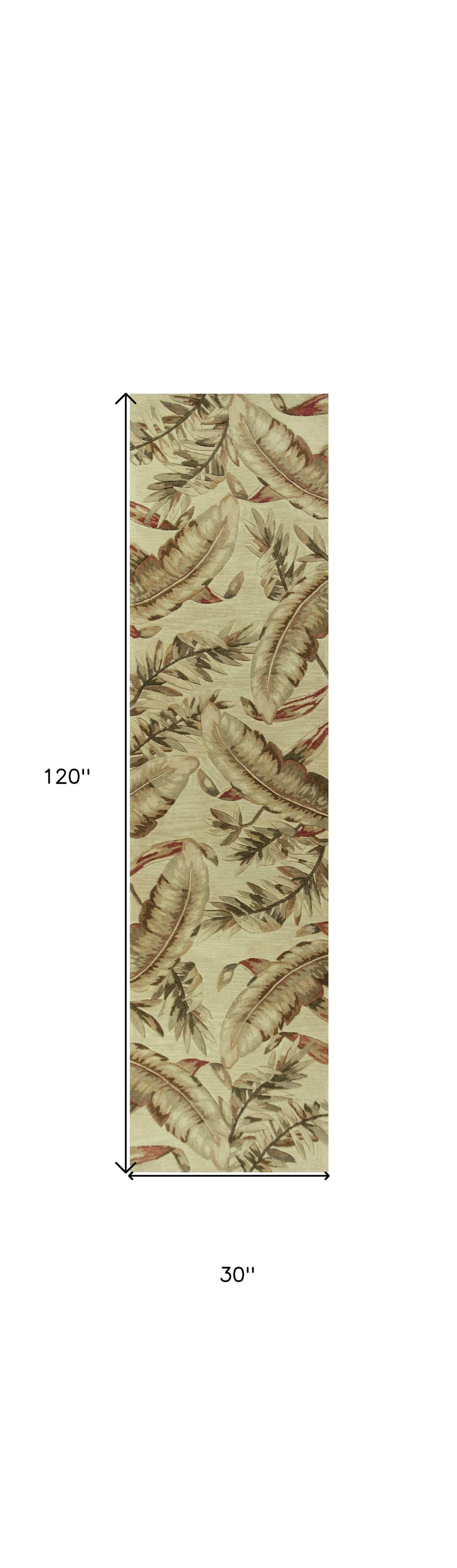 10' Ivory Hand Tufted Tropical Leaves Indoor Runner Rug - Homeroots - Flyclothing LLC