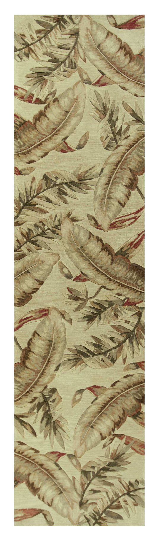 10' Ivory Hand Tufted Tropical Leaves Indoor Runner Rug - Homeroots - Flyclothing LLC