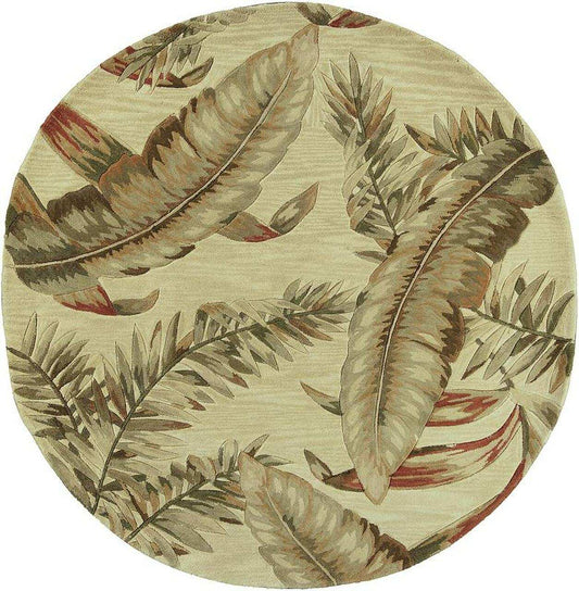 8' Ivory Hand Tufted Tropical Leaves Round Indoor Area Rug - Homeroots - Flyclothing LLC