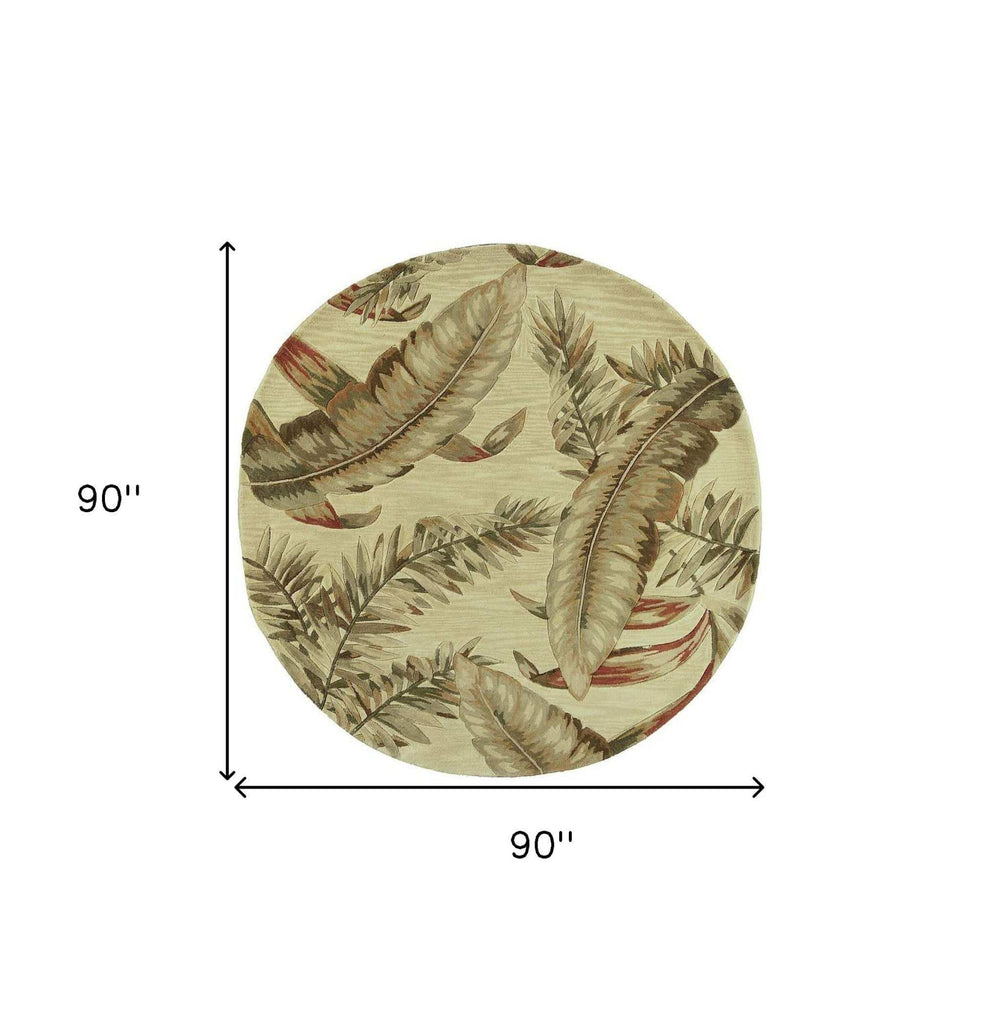 8' Ivory Hand Tufted Tropical Leaves Round Indoor Area Rug - Homeroots - Flyclothing LLC