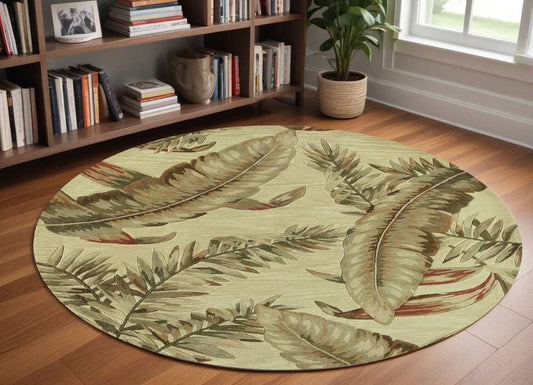 8' Ivory Hand Tufted Tropical Leaves Round Indoor Area Rug - Homeroots - Flyclothing LLC