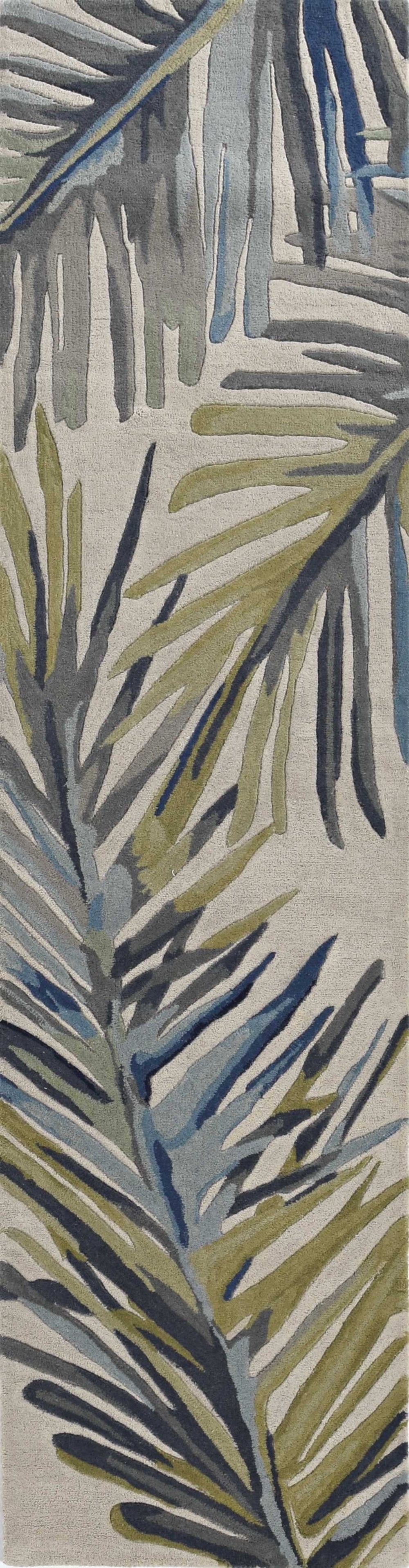 10' Ivory Blue Hand Tufted Tropical Palms Indoor Runner Rug - Homeroots - Flyclothing LLC