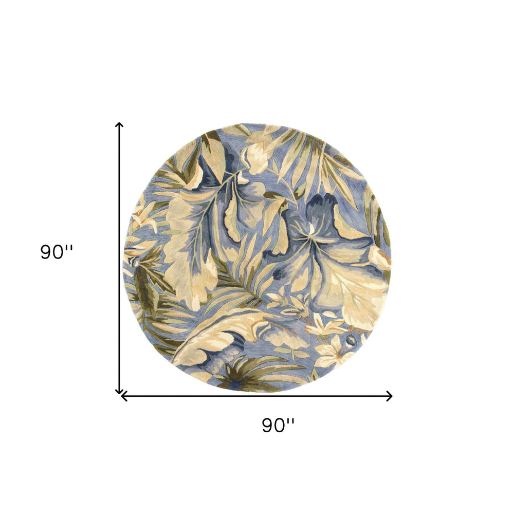 8' Blue Round Wool Hand Tufted Area Rug - Homeroots - Flyclothing LLC