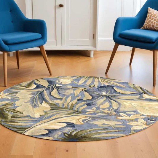 8' Blue Round Wool Hand Tufted Area Rug - Homeroots - Flyclothing LLC