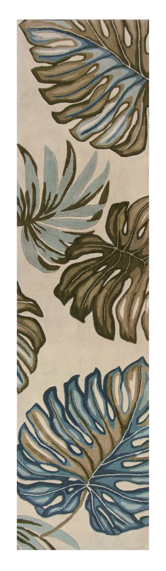 10' Ivory Hand Tufted Tropical Monstera Indoor Runner Rug - Homeroots - Flyclothing LLC