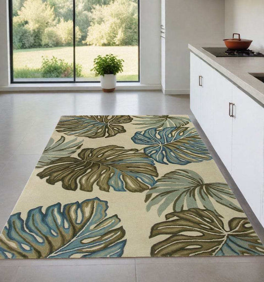 4' X 6' Ivory Hand Tufted Monstera Indoor Area Rug - Homeroots - Flyclothing LLC